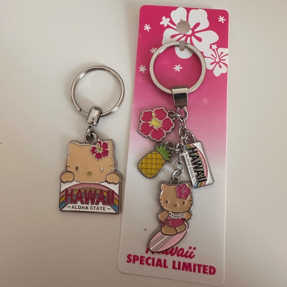 Hello Kitty Hawaii Aloha Keychain with Pink and Red Accents